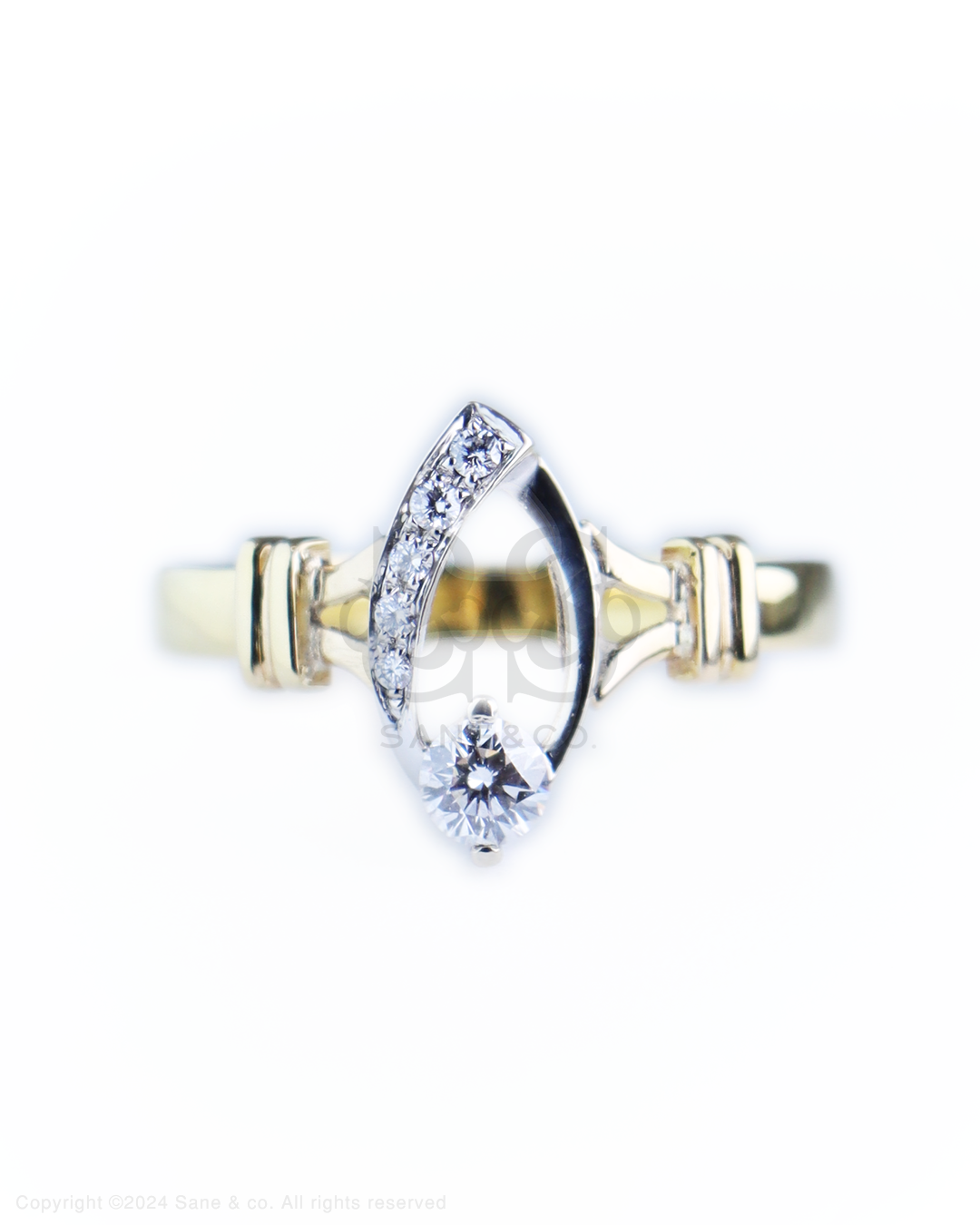18k gold two-tone crescent diamond ring