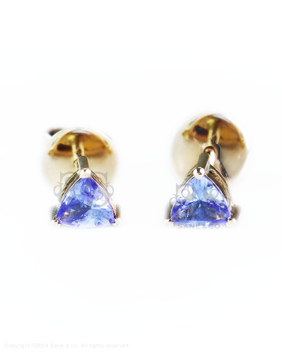 18k gold triangular tanzanite earrings