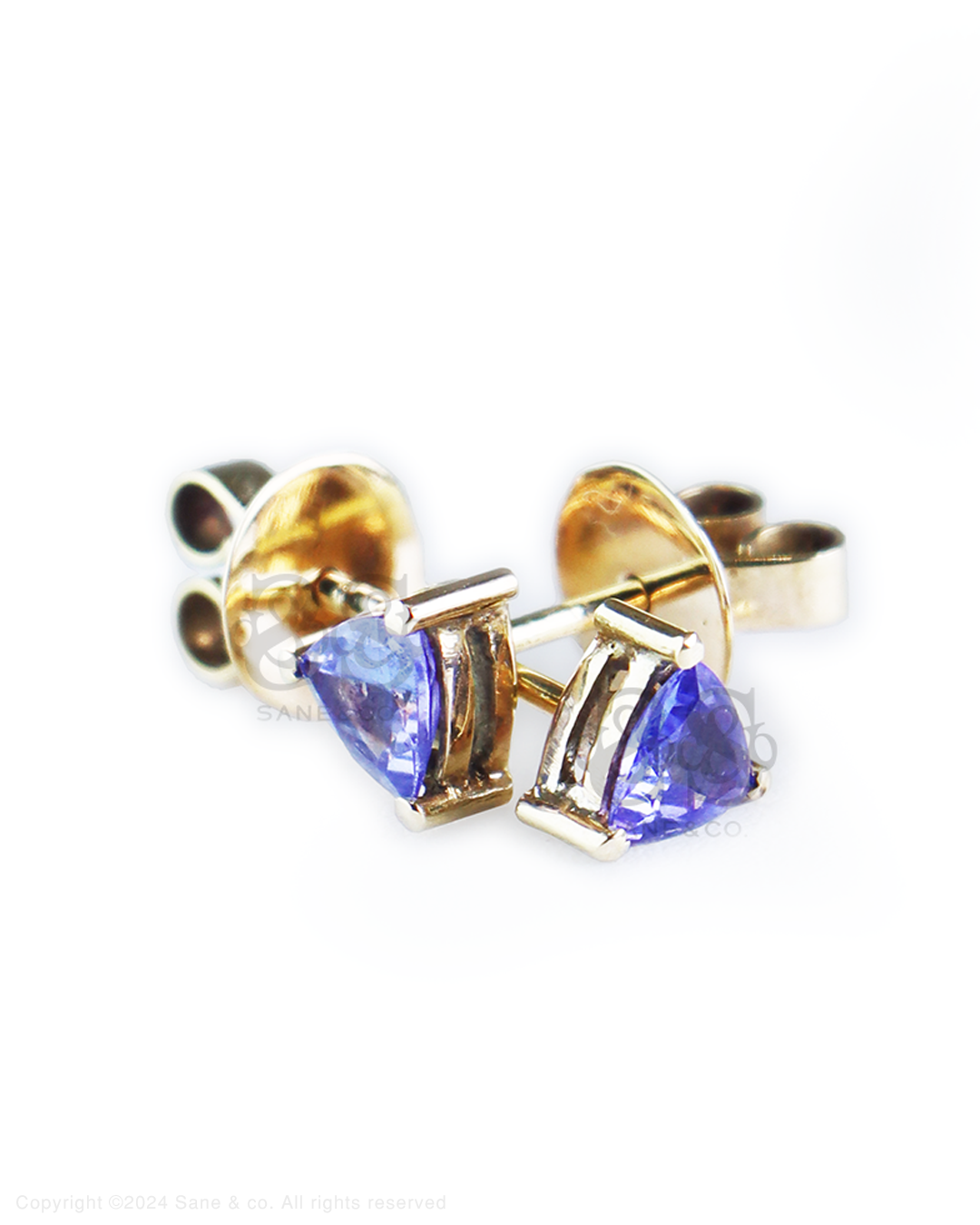 18k gold triangular tanzanite earrings