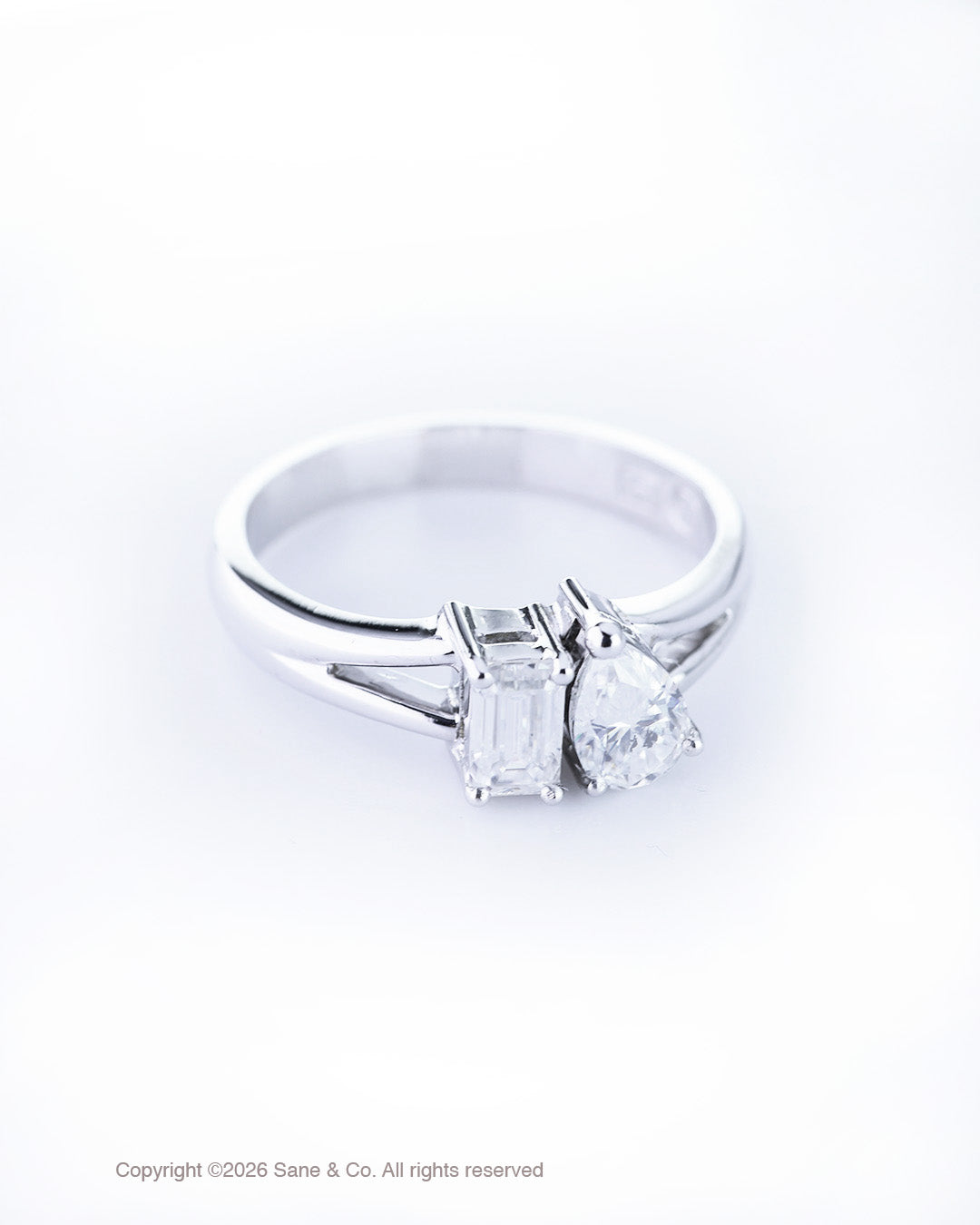 twin half carat ring in 14K white gold.